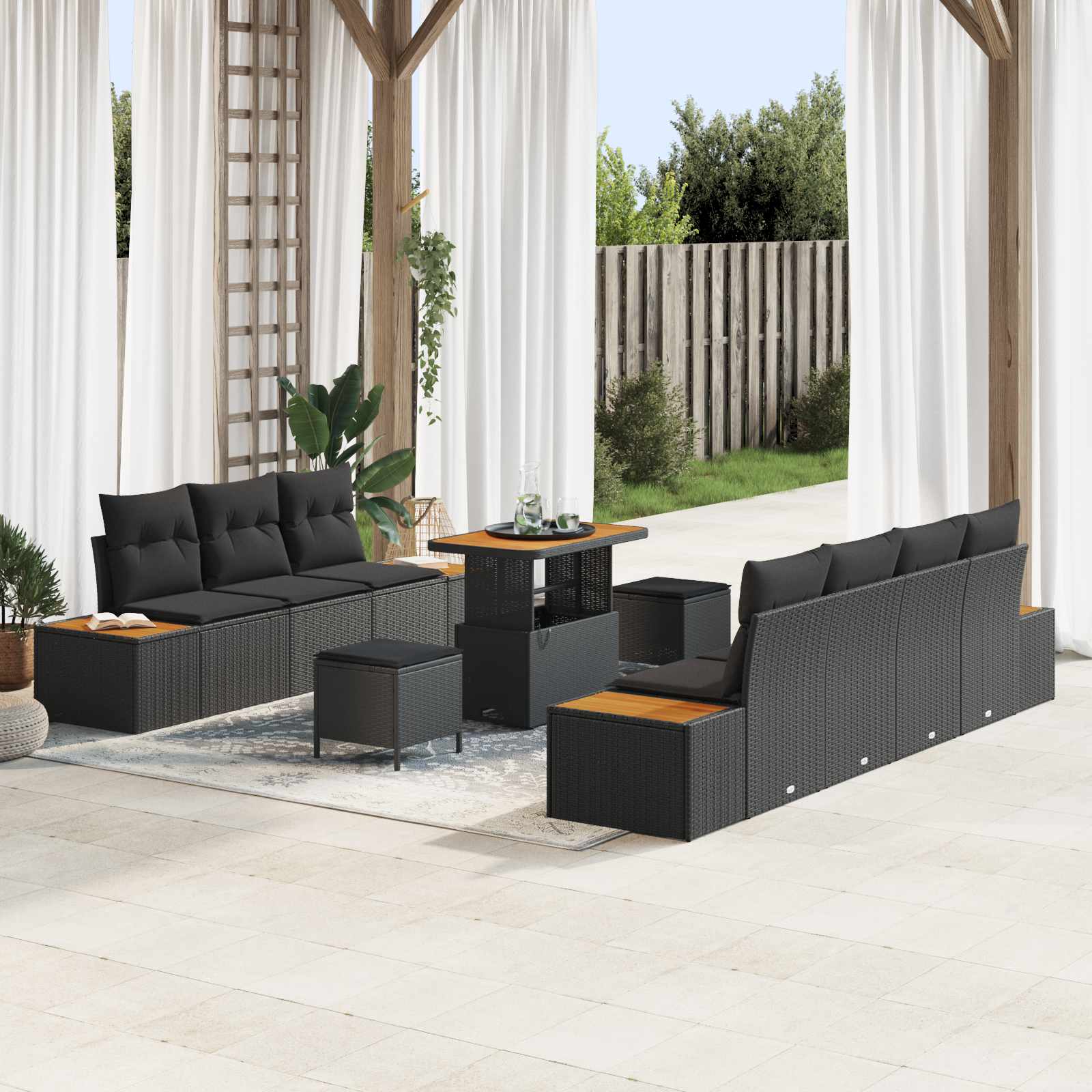 Gartensofa-set mit Kissen 10 pcs Schwarz