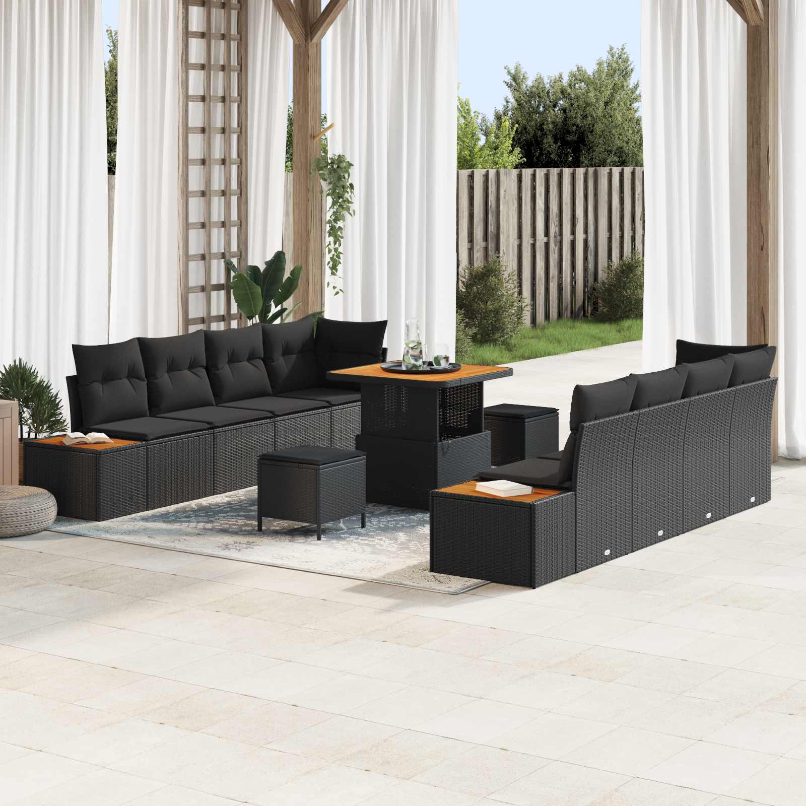 Gartensofa-set mit Kissen 11 pcs Schwarz