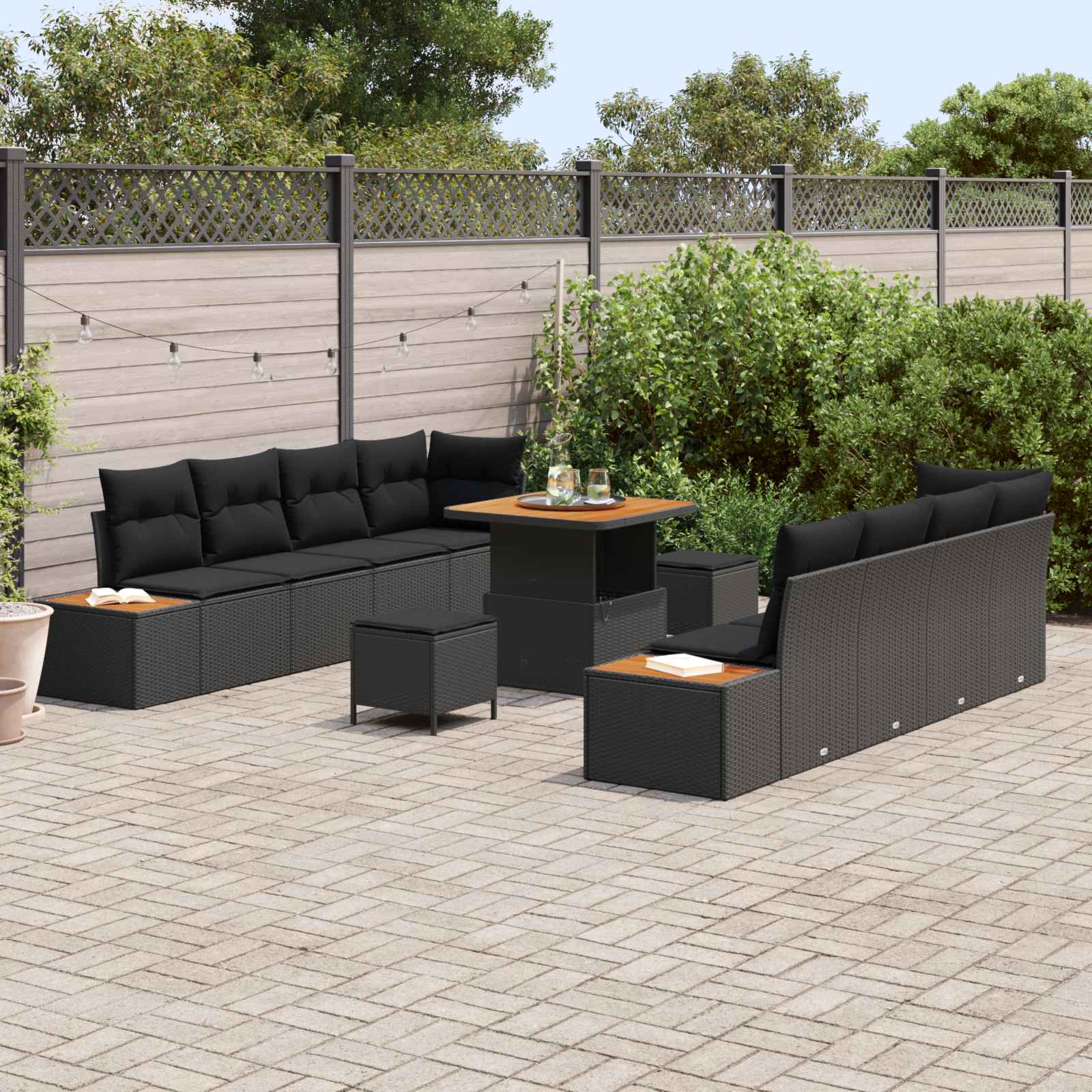 Gartensofa-set mit Kissen 11 pcs Schwarz