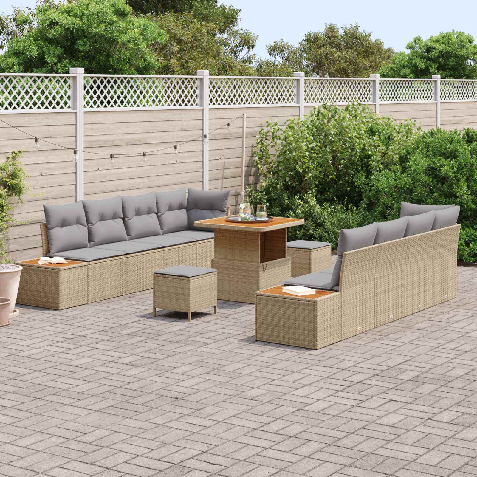 Gartensofa-set mit Kissen 11 pcs Beige und Hellgrau