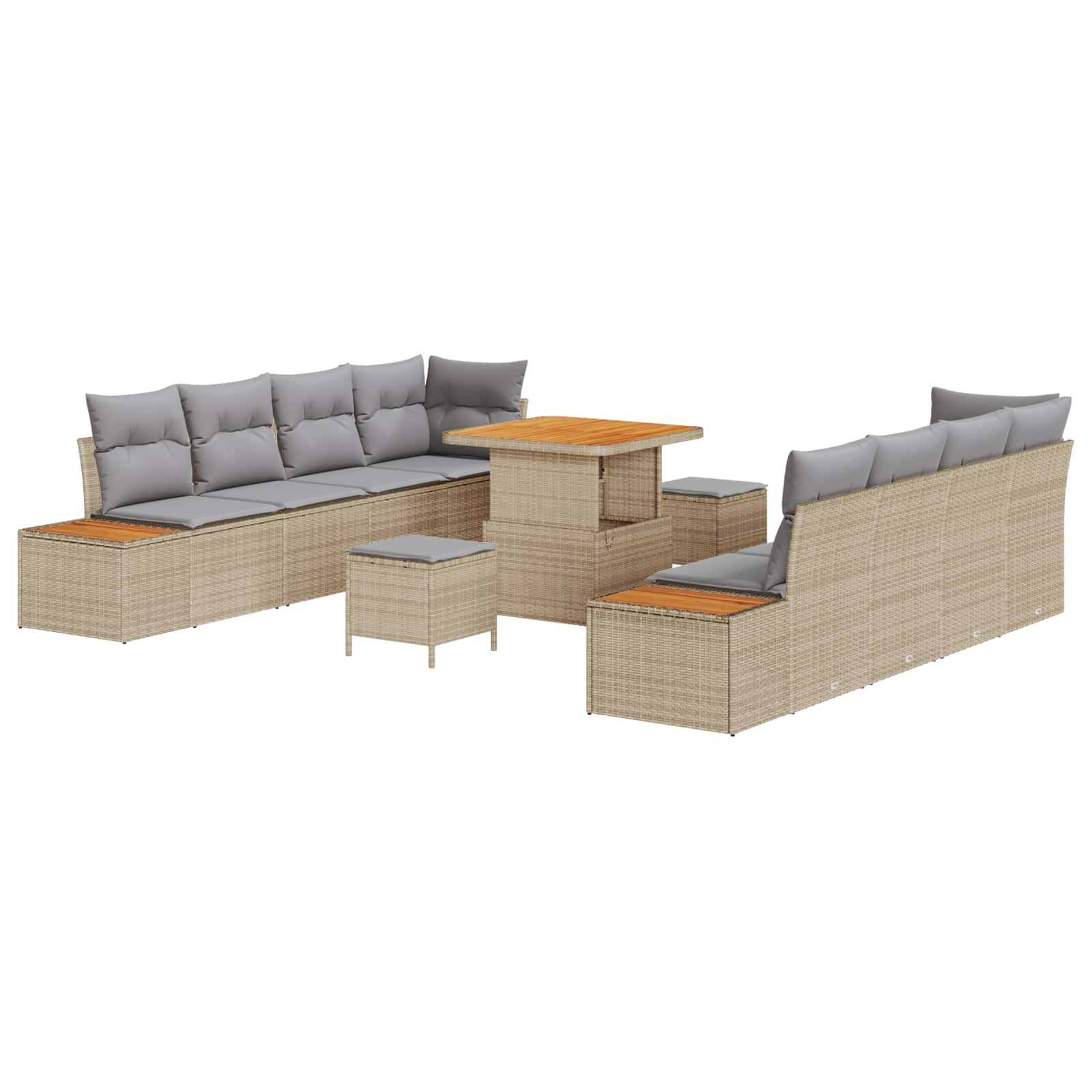 Gartensofa-set mit Kissen 11 pcs Beige und Hellgrau