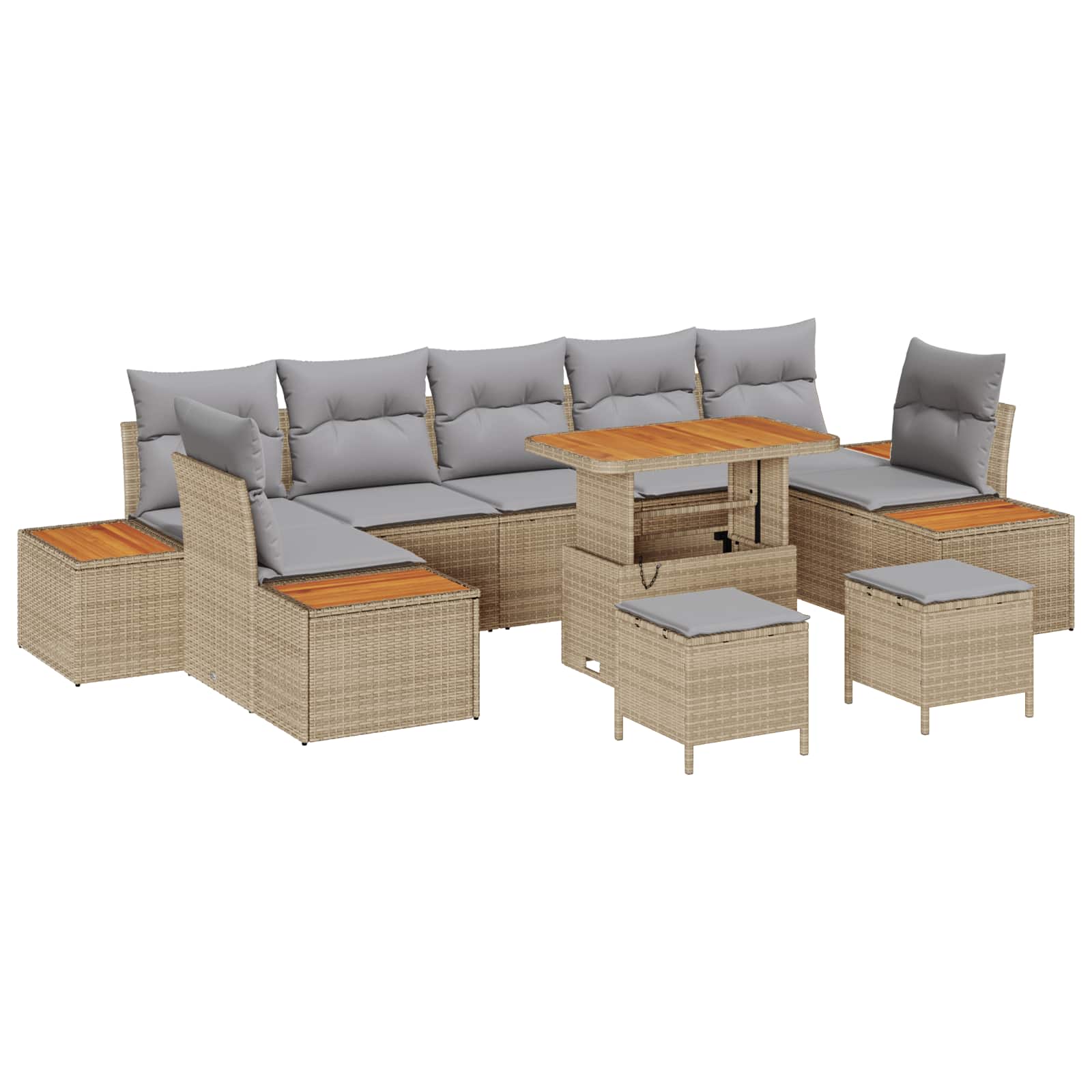 Gartensofa-set mit Kissen 10 pcs Beige und Hellgrau