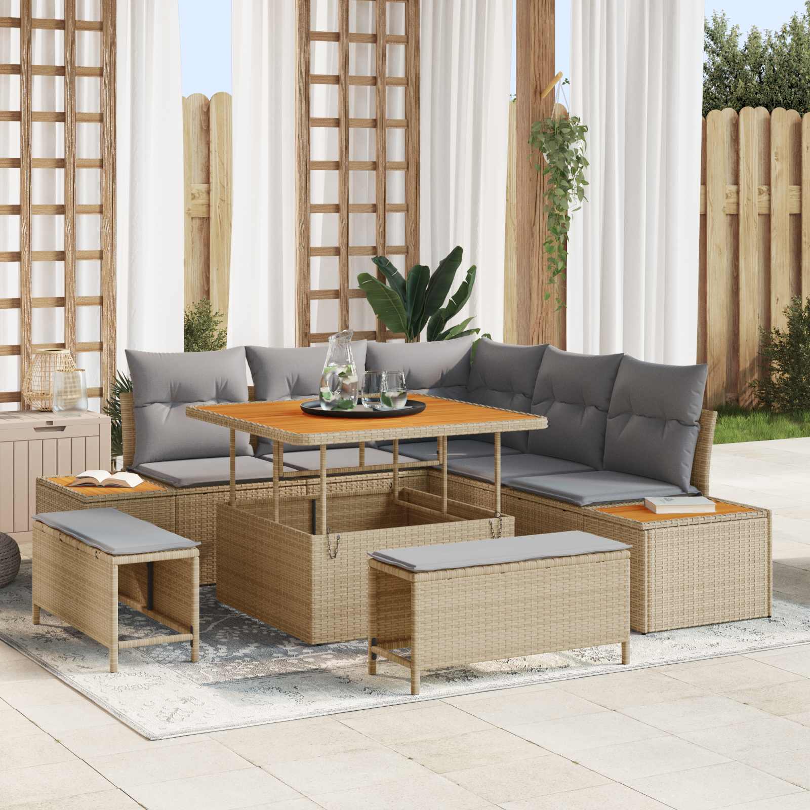 Gartensofa-set mit Kissen 8 pcs Beige und Hellgrau