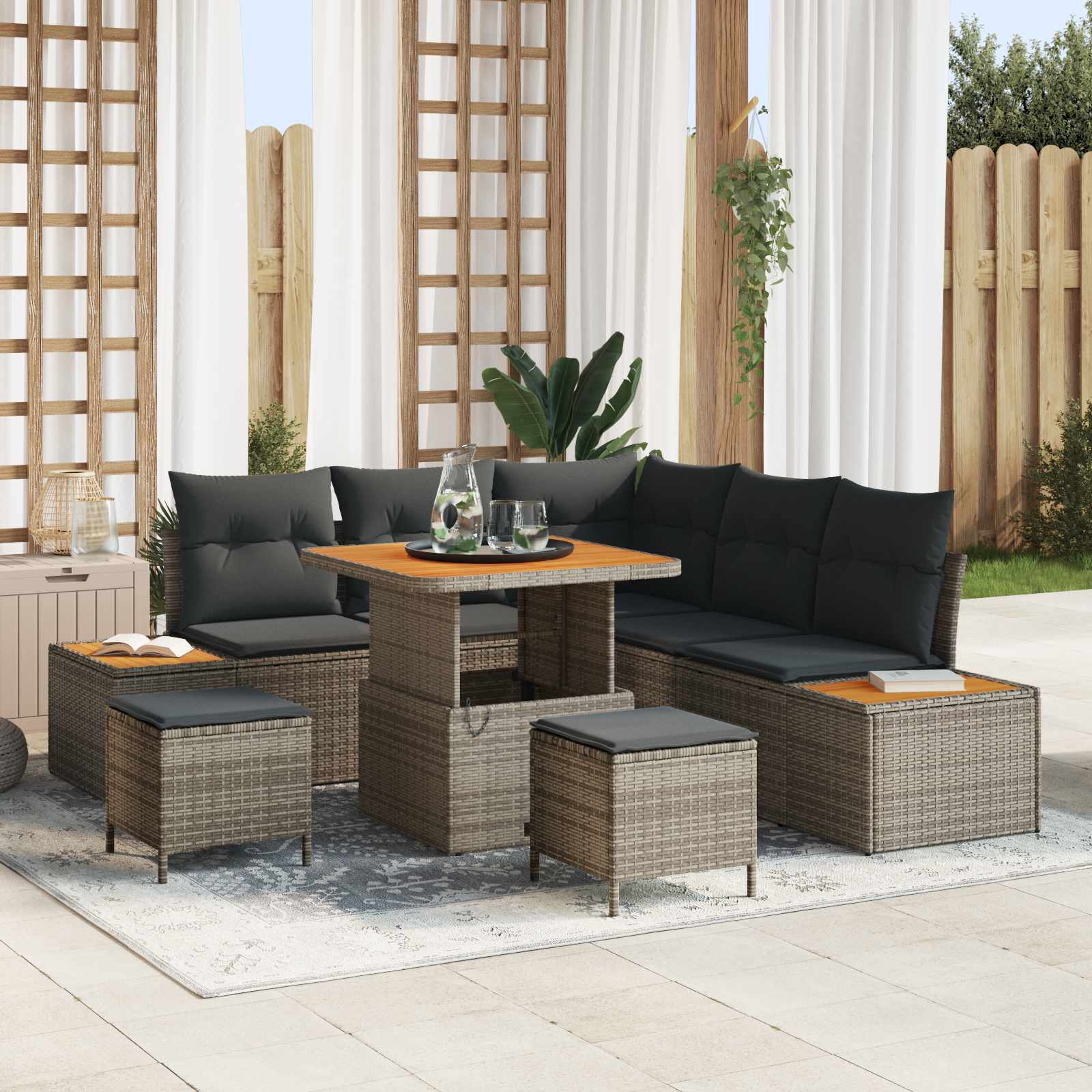 Gartensofa-set mit Kissen 8 pcs Grau
