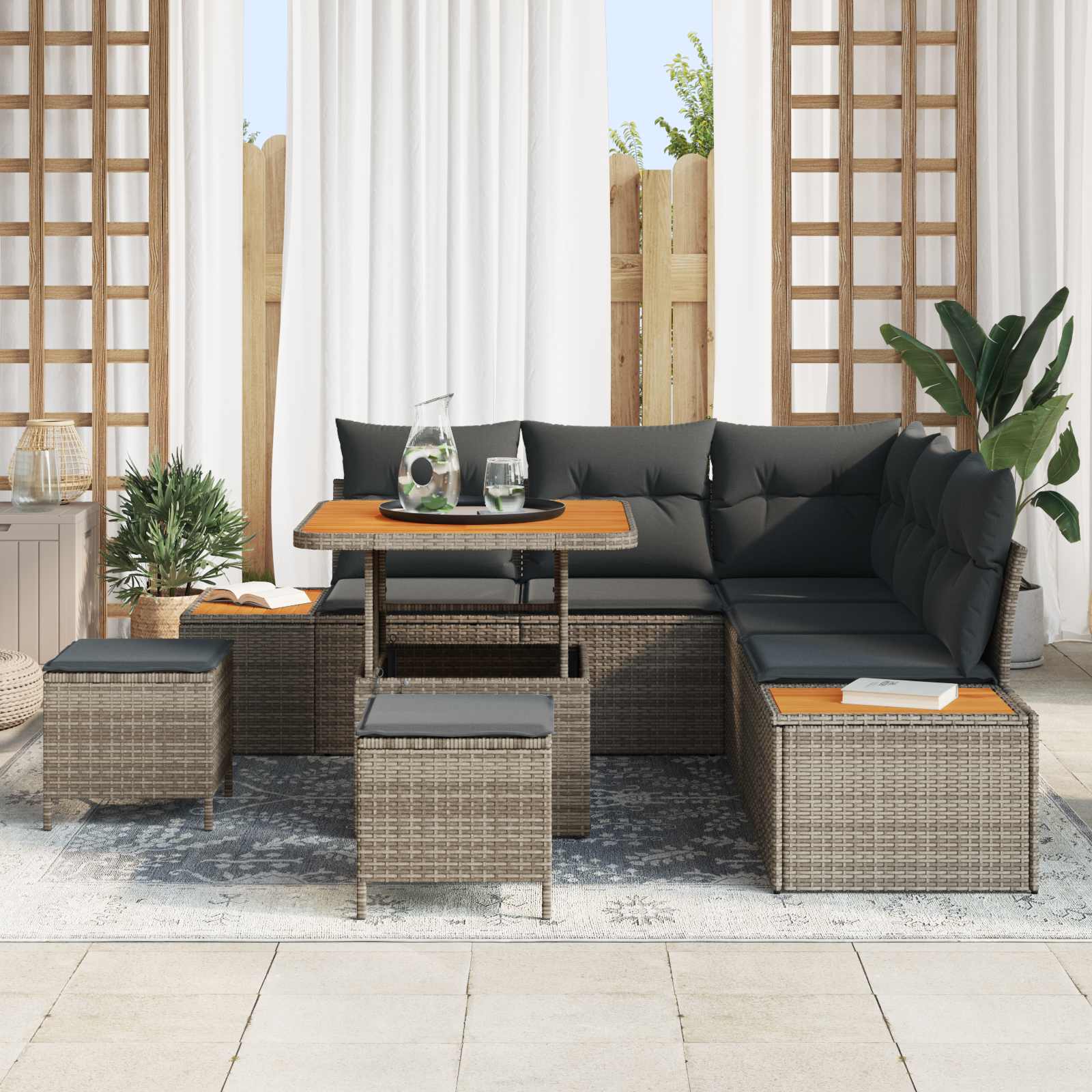 Gartensofa-set mit Kissen 8 pcs Grau