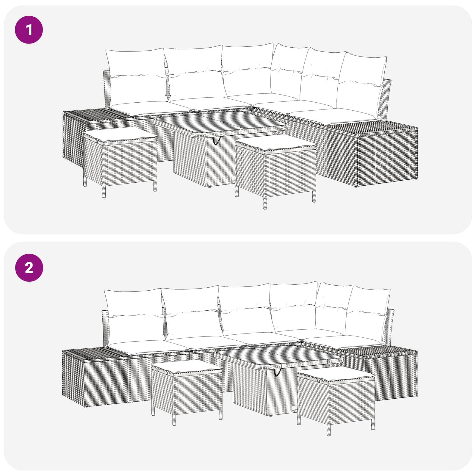 Gartensofa-set mit Kissen 8 pcs Grau
