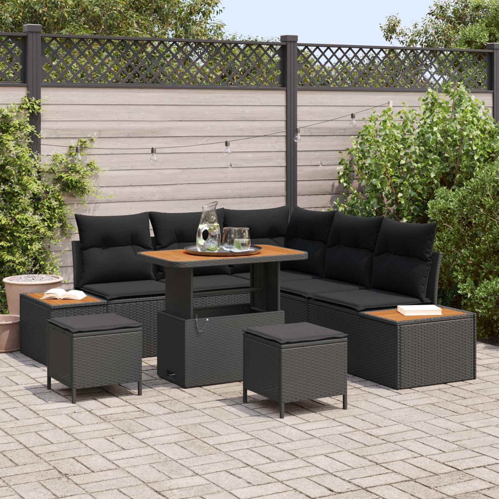Gartensofa-set mit Kissen 8 pcs Schwarz