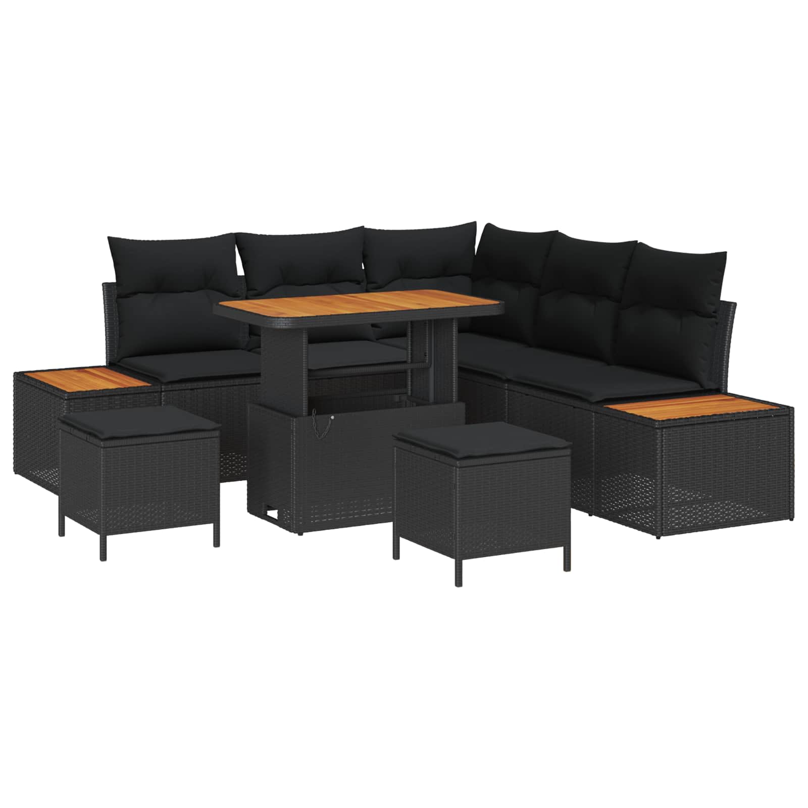 Gartensofa-set mit Kissen 8 pcs Schwarz