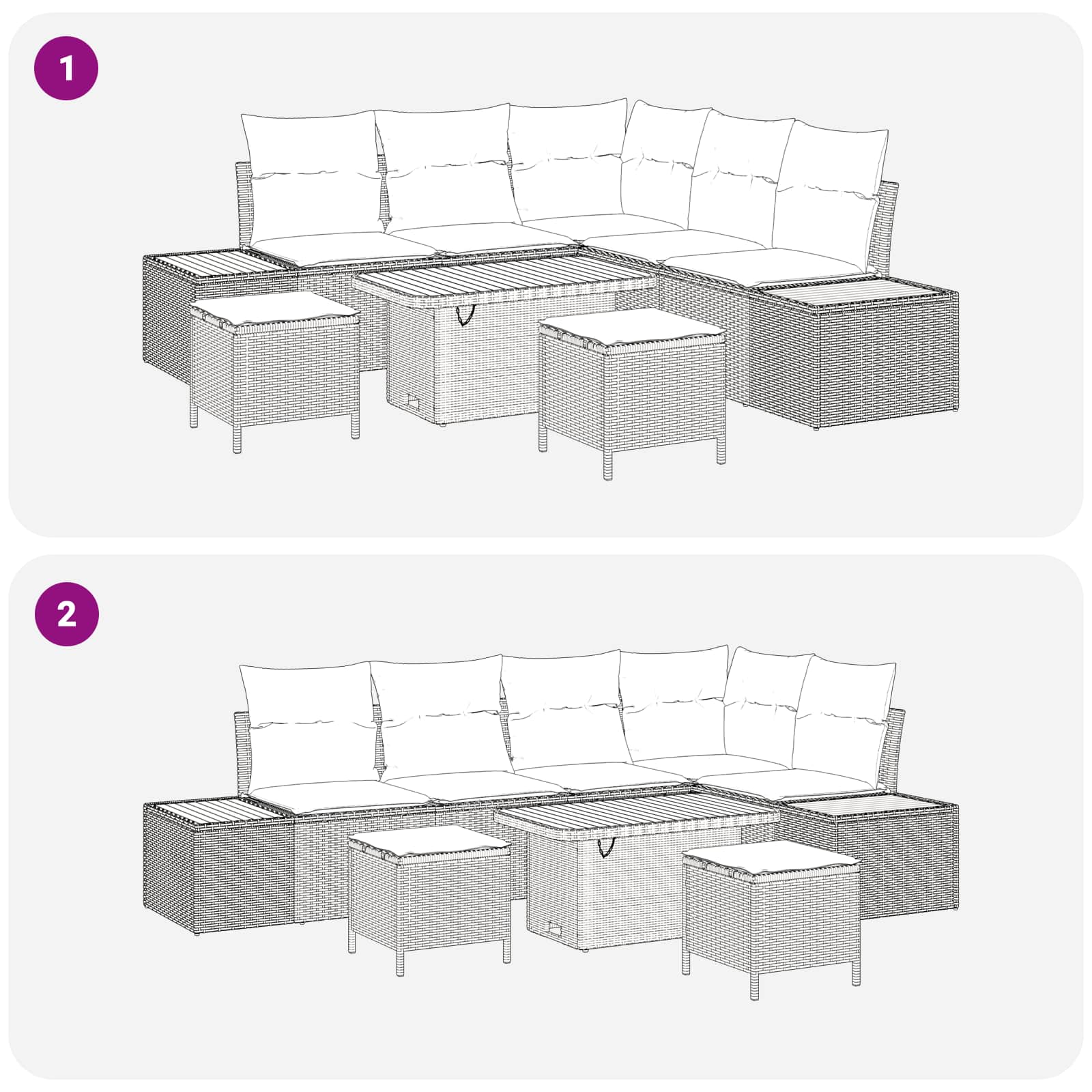 Gartensofa-set mit Kissen 8 pcs Schwarz