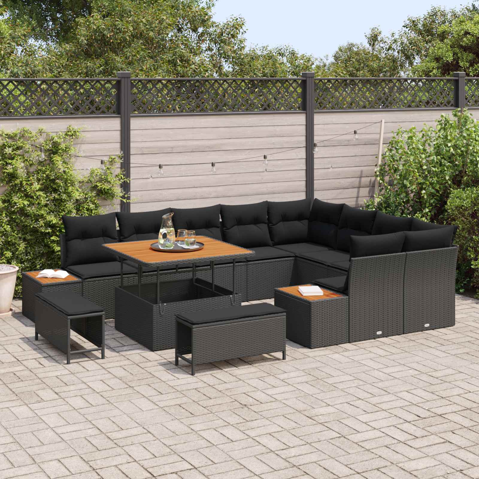 Gartensofa-set mit Kissen 12 pcs Schwarz