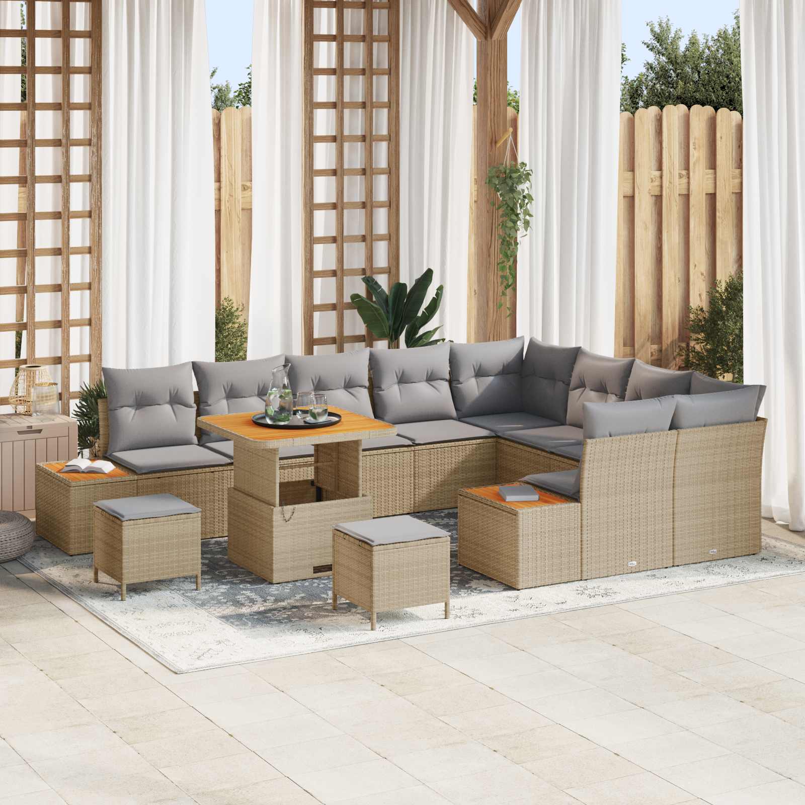 Gartensofa-set mit Kissen 12 pcs Beige und Hellgrau