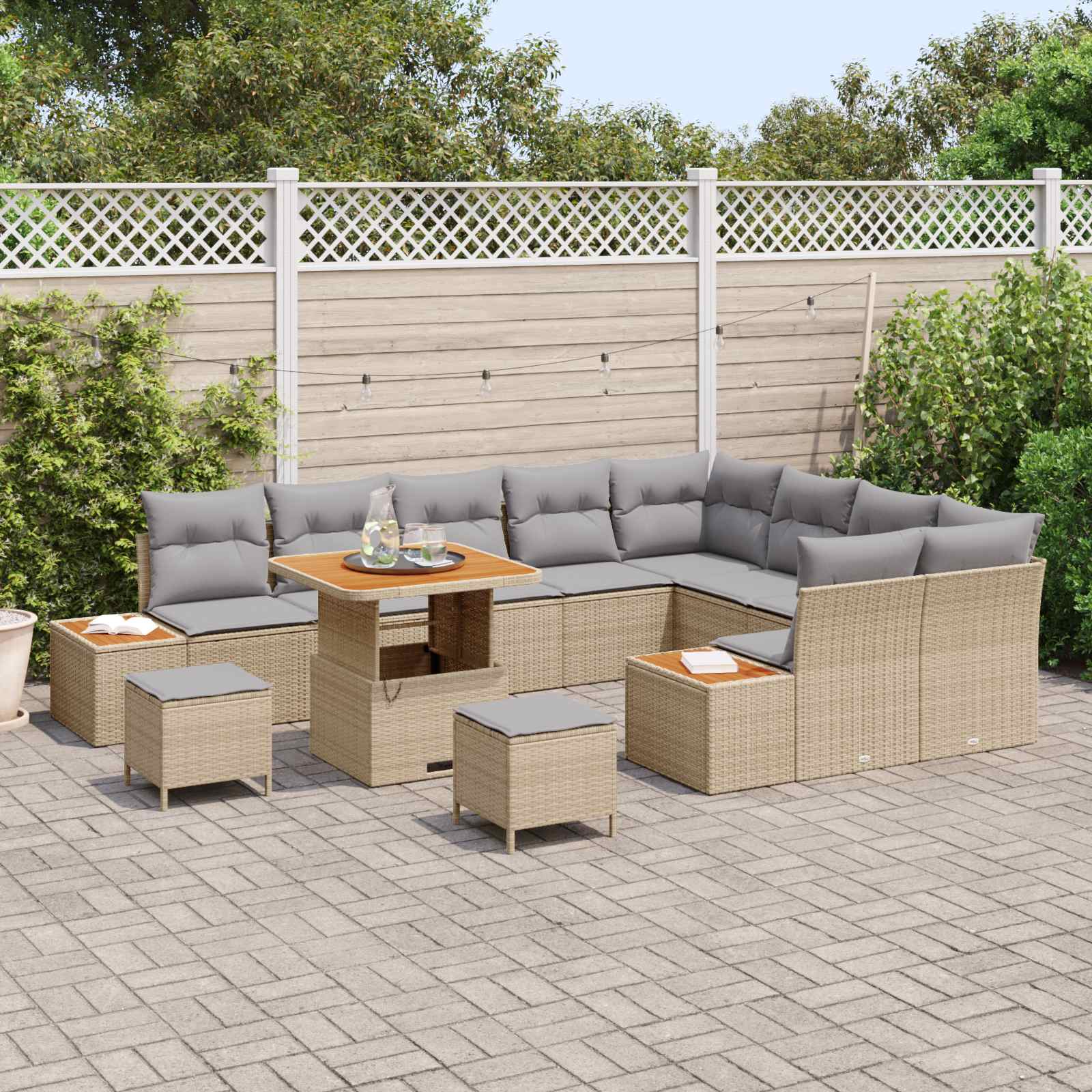 Gartensofa-set mit Kissen 12 pcs Beige und Hellgrau
