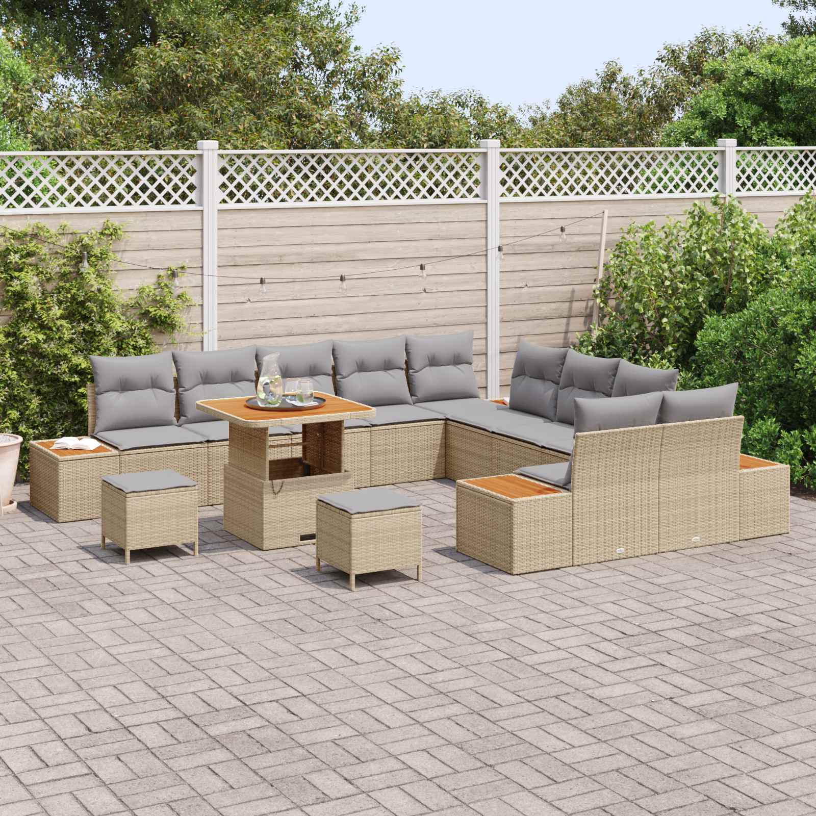 Gartensofa-set mit Kissen 13 pcs Beige und Hellgrau