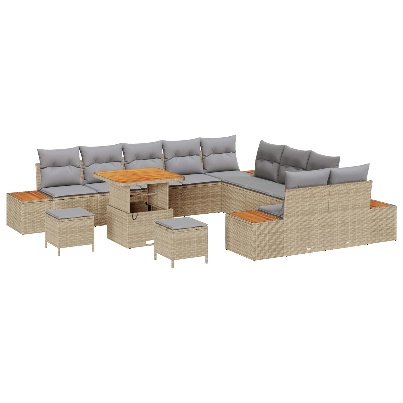 Gartensofa-set mit Kissen 13 pcs Beige und Hellgrau