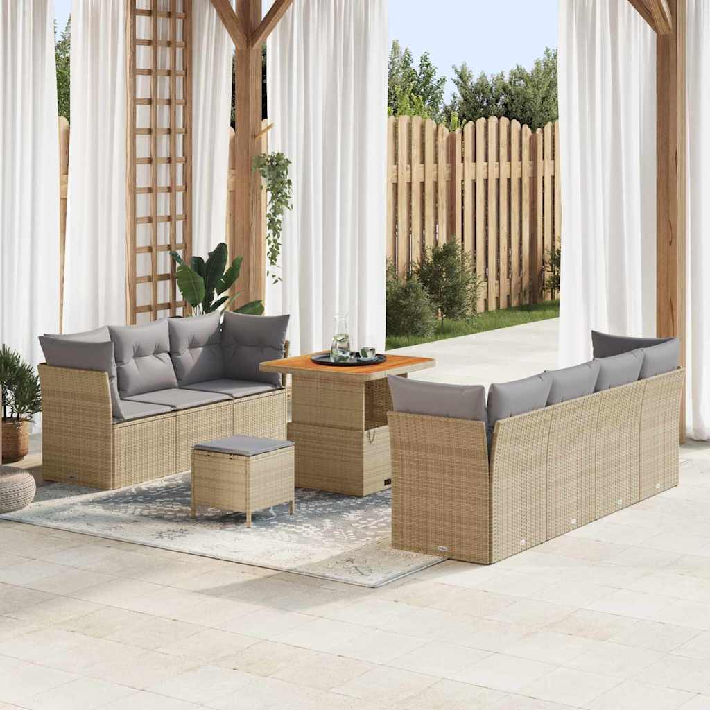 Garten-Sofa-Set mit Kissen 10 pcs Beige und Hellgrau