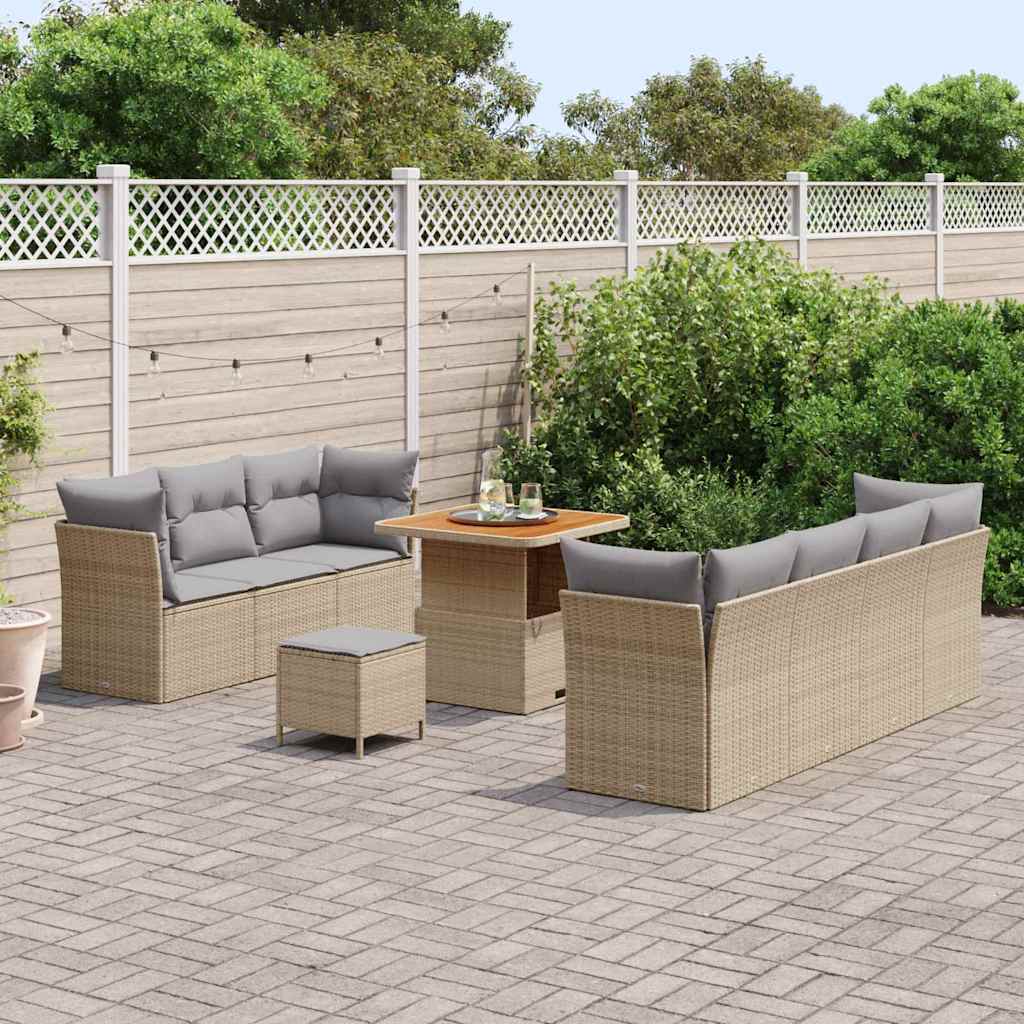 Garten-Sofa-Set mit Kissen 10 pcs Beige und Hellgrau