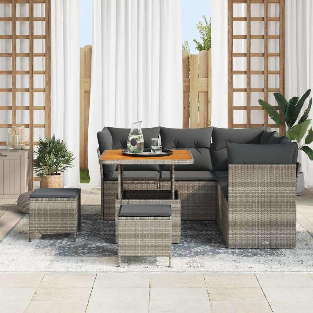 Garten-Sofa-Set mit Kissen mit Speicher 8 pcs Grau