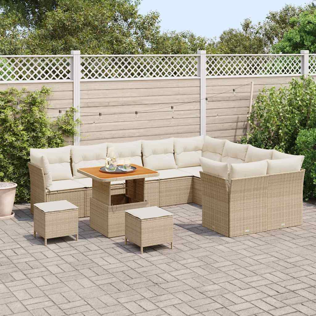 Garten-Sofa-Set mit Kissen mit Speicher 12 pcs Beige und Creme