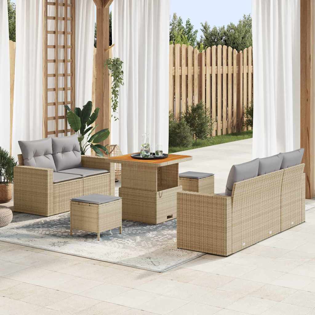 Garten-Sofa-Set mit Kissen 8 pcs Beige und Hellgrau