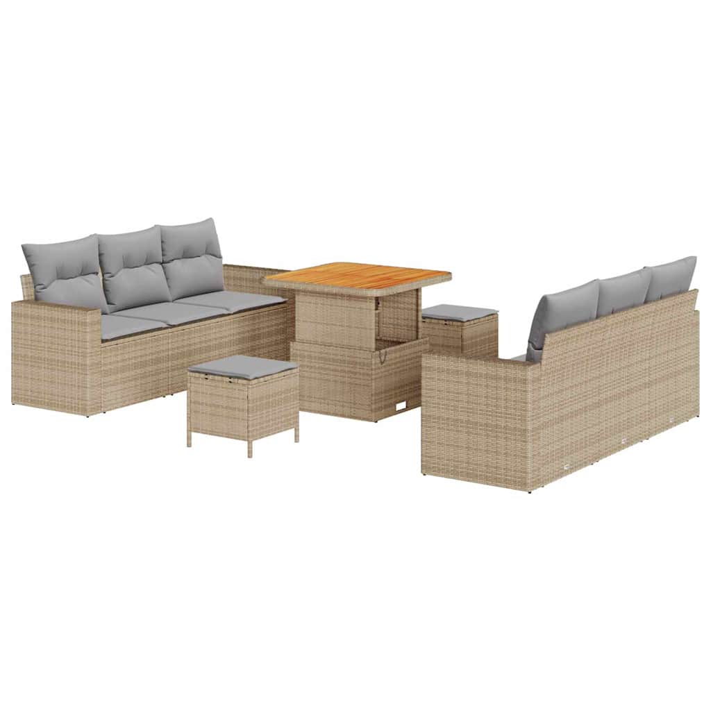 Garten-Sofa-Set mit Kissen 9 pcs Beige und Hellgrau