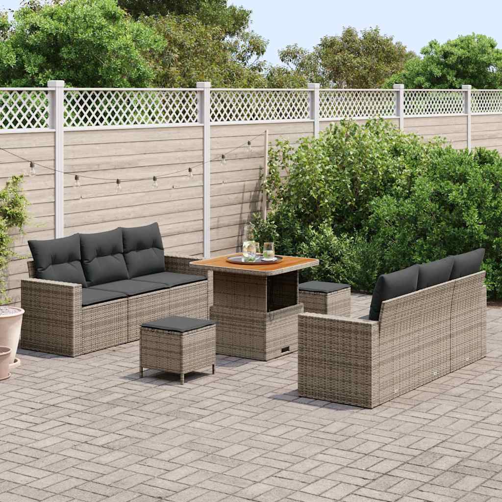 Garten-Sofa-Set mit Kissen mit Speicher 9 pcs Grau