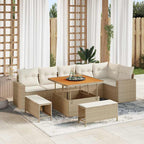 Gartensofa-set mit Kissen 11 pcs Beige und Creme Poly-Rattan