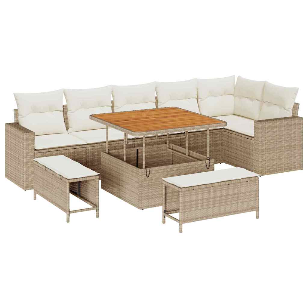 Gartensofa-set mit Kissen 11 pcs Beige und Creme Poly-Rattan