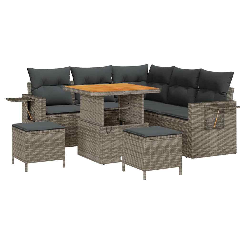 Gartensofa-set mit Kissen 9 pcs Grau Poly-Rattan