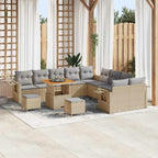 Gartensofa-set mit Kissen mit Speicher 13 pcs Beige Poly-Rattan