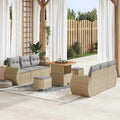 Gartensofa-set mit Kissen 9 pcs Beige und Hellgrau Poly-Rattan