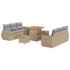 Gartensofa-set mit Kissen 9 pcs Beige und Hellgrau Poly-Rattan