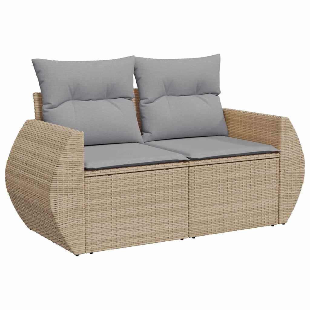 Gartensofa-set mit Kissen 9 pcs Beige und Hellgrau Poly-Rattan