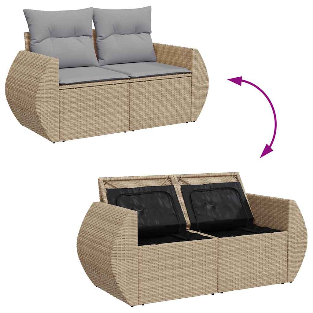 Gartensofa-set mit Kissen 9 pcs Beige und Hellgrau Poly-Rattan