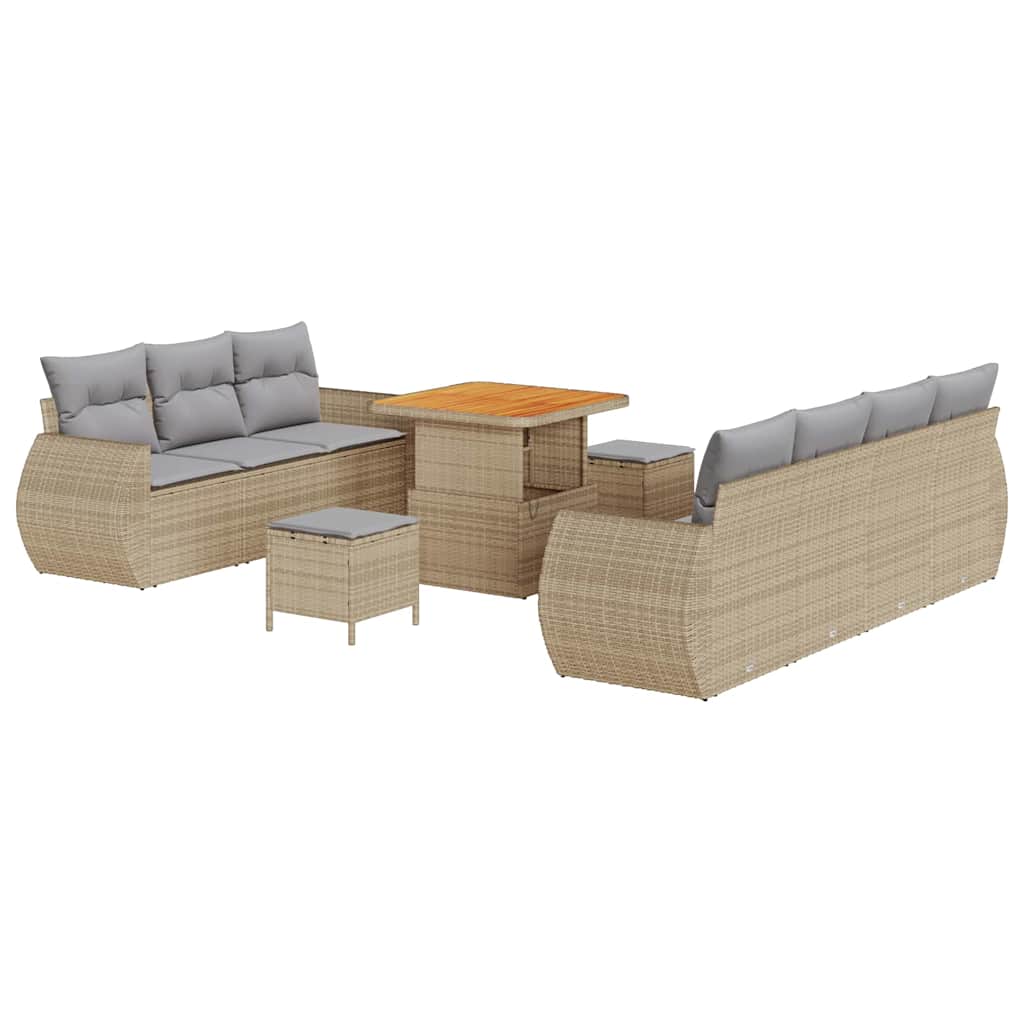 Gartensofa-set mit Kissen 10 pcs Beige und Hellgrau Poly-Rattan