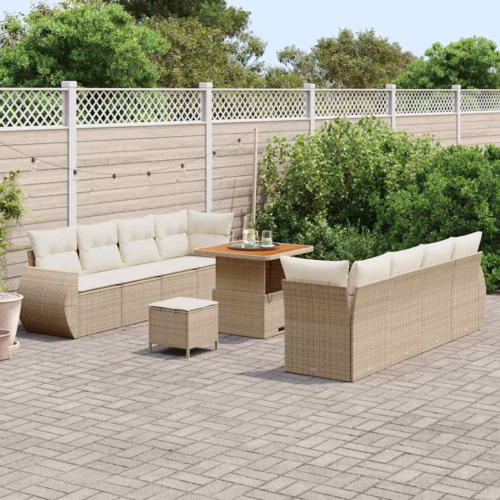 Garten-Sofa-Set mit Speicher 11 pcs Beige Poly Rattan