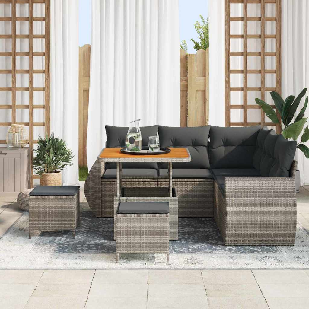 Gartensofa-set mit Kissen mit Speicher 8 pcs Grau Poly-Rattan
