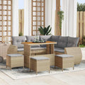 Gartensofa-set mit Kissen 9 pcs Beige und Hellgrau Poly-Rattan