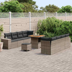 Gartensofa-set mit Kissen mit Speicher 11 pcs Grau Poly-Rattan