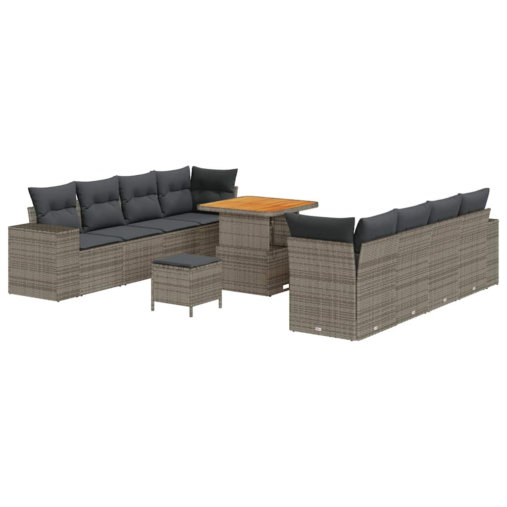 Gartensofa-set mit Kissen mit Speicher 11 pcs Grau Poly-Rattan