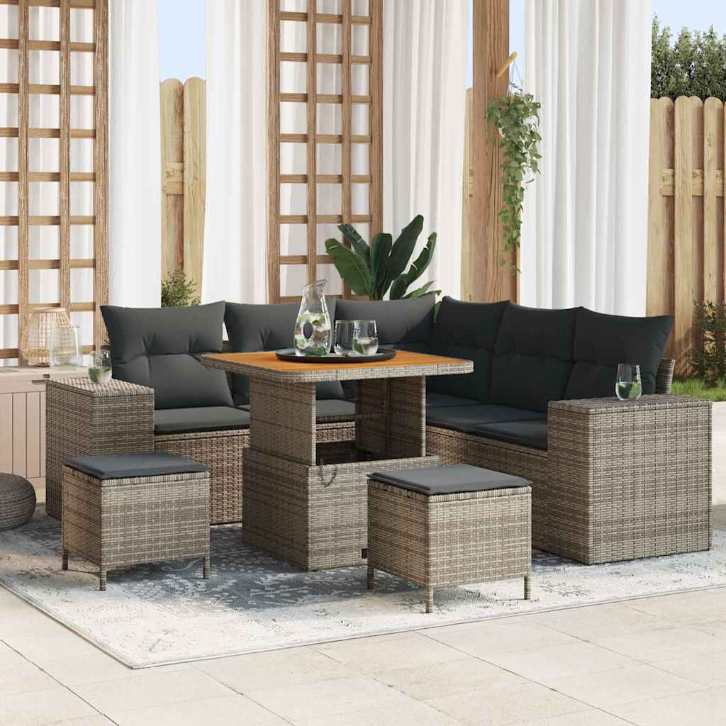 Gartensofa-set mit Kissen mit Speicher 8 pcs Grau Poly-Rattan