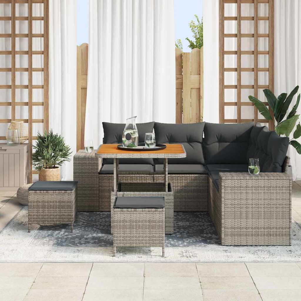 Gartensofa-set mit Kissen mit Speicher 8 pcs Grau Poly-Rattan