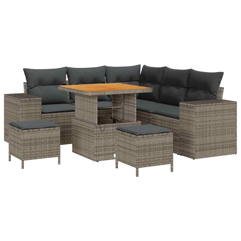 Gartensofa-set mit Kissen mit Speicher 8 pcs Grau Poly-Rattan