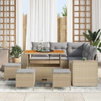 Gartensofa-set mit Kissen 9 pcs Beige und Hellgrau Poly-Rattan