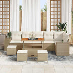 Gartensofa-set mit Kissen 10 pcs Beige und Creme Poly-Rattan