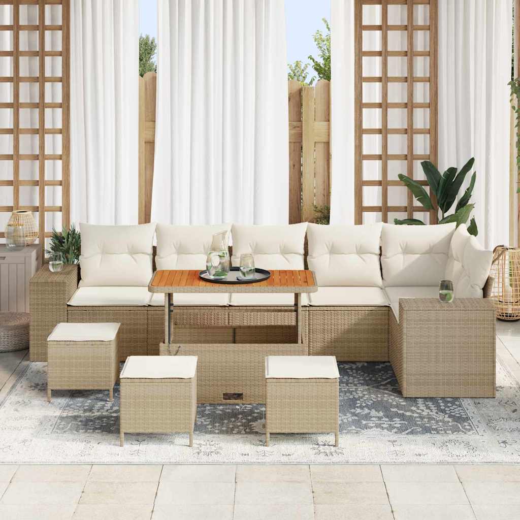 Gartensofa-set mit Kissen 10 pcs Beige und Creme Poly-Rattan