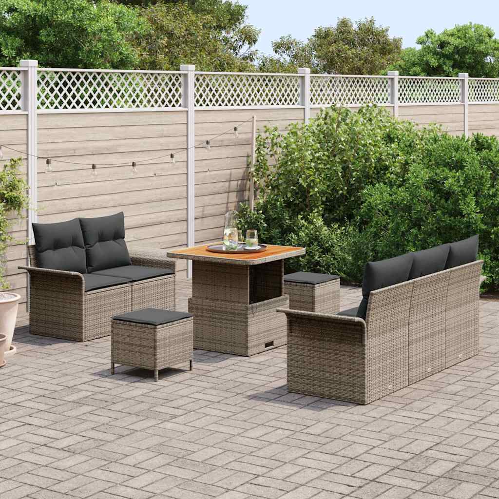Garten-Sofa-Set mit Kissen mit Speicher 8 pcs Grau