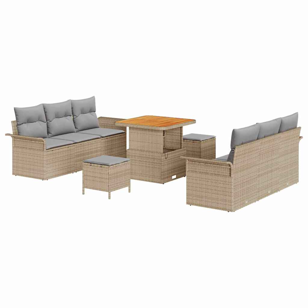 Garten-Sofa-Set mit Kissen 9 pcs Beige und Hellgrau