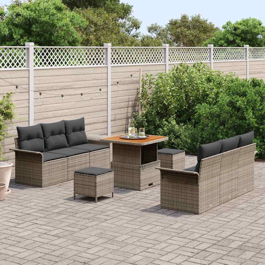 Garten-Sofa-Set mit Kissen mit Speicher 9 pcs Grau
