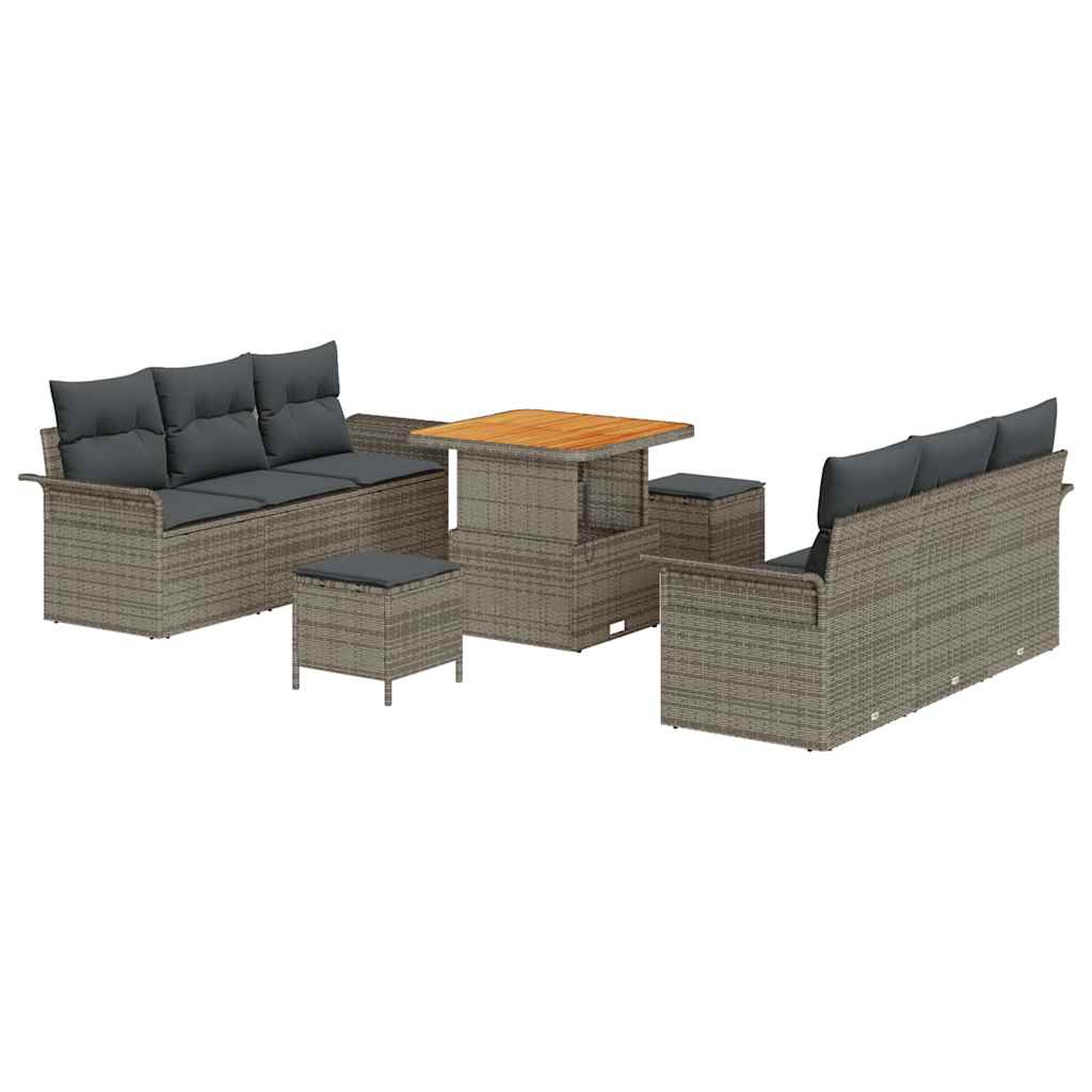 Garten-Sofa-Set mit Kissen mit Speicher 9 pcs Grau