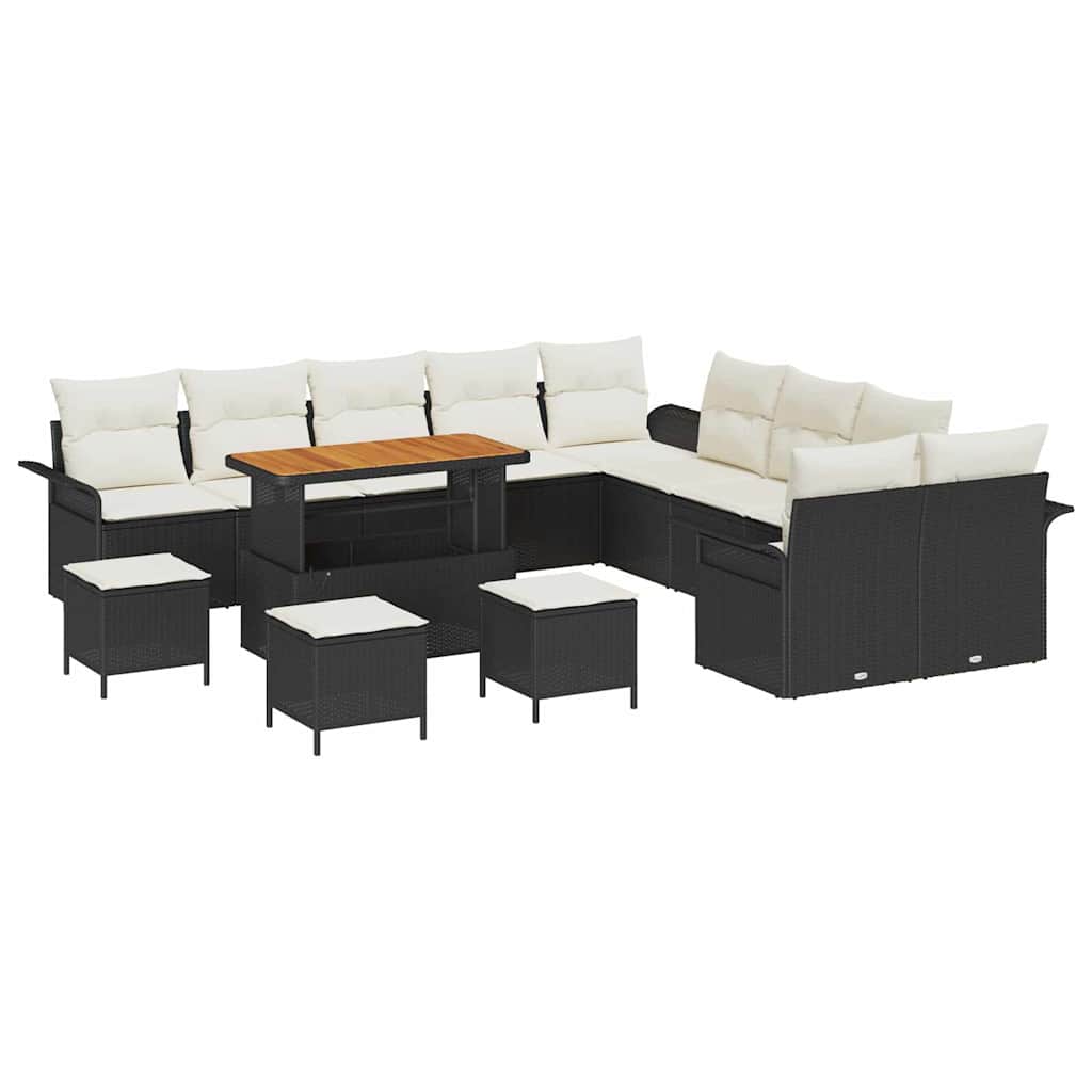 Garten-Sofa-Set mit Kissen 14 pcs Schwarz und Creme